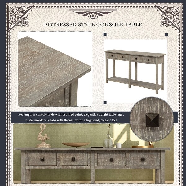 59-in Grey Rustic Console Table Texture Entryway Table