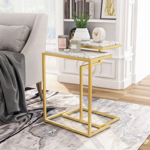 Furniture of America Quana Contemporary 16-inch Faux Marble Nesting Tables