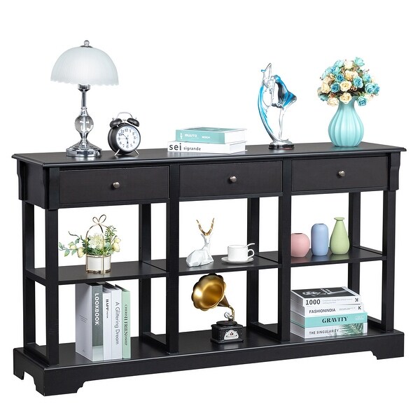 Console Table with Open Shelves and 3 Drawers for Living Room