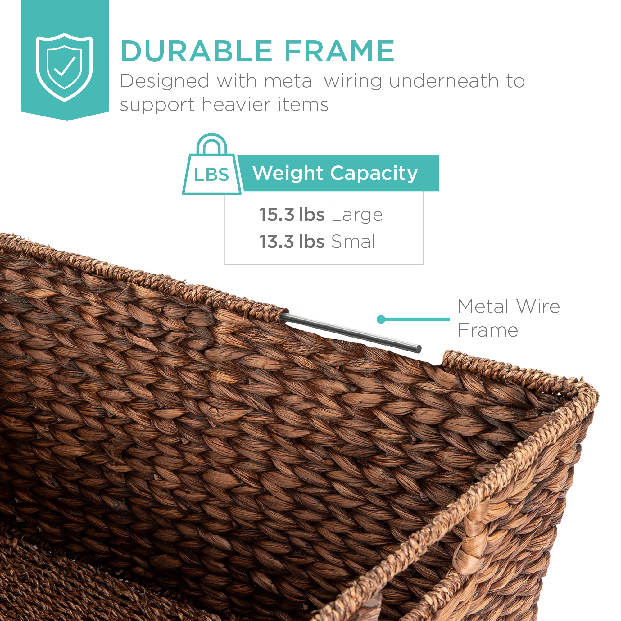 Best Choice Products Set of 2 XL Water Hyacinth Woven Tapered Storage Basket Chests w/ Attached Lid, Handle Hole