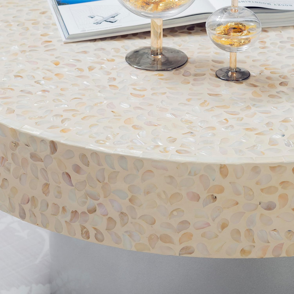 Modern Coffee Table  Drum Base With Round Geometric Accented Top  Ivory/Grey   Modern   Coffee Tables   by Decor Love  Houzz