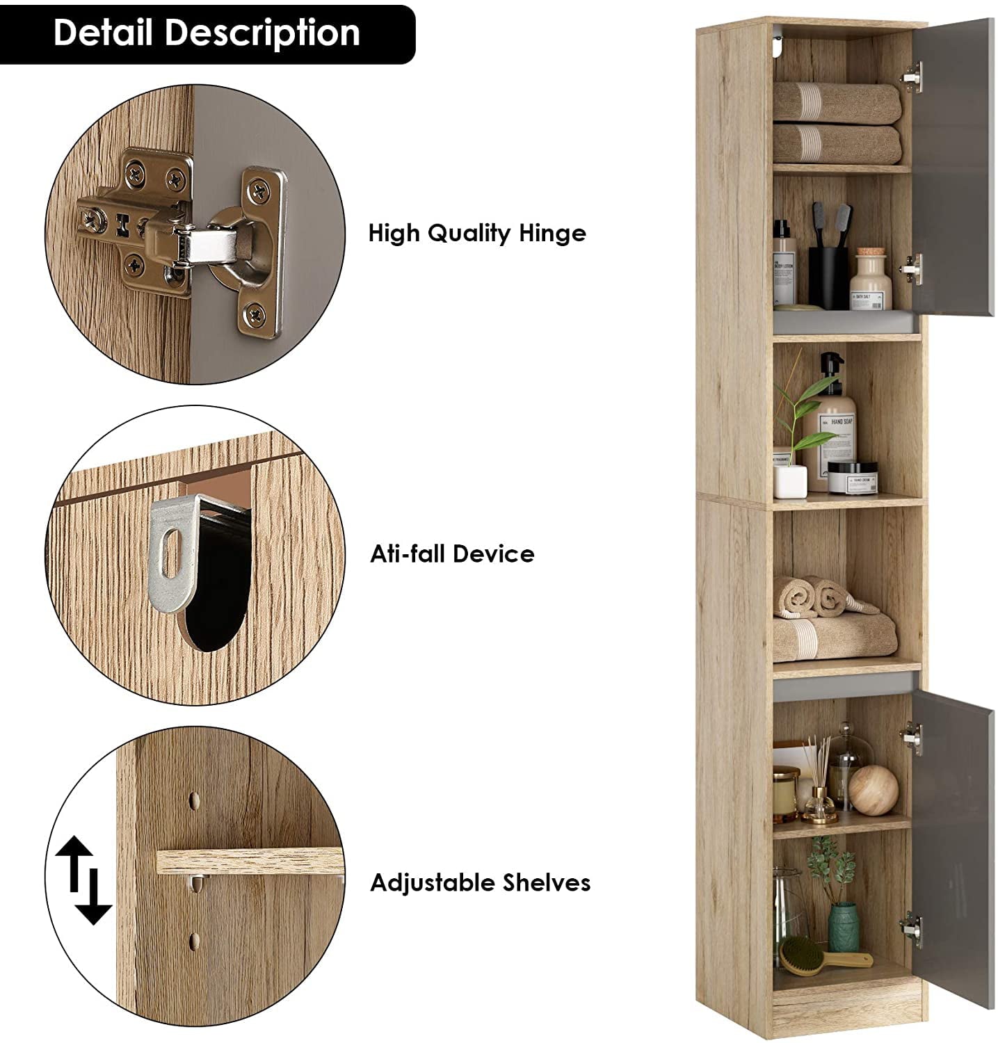 Homfa Tall Narrow Cabinet, 66.3