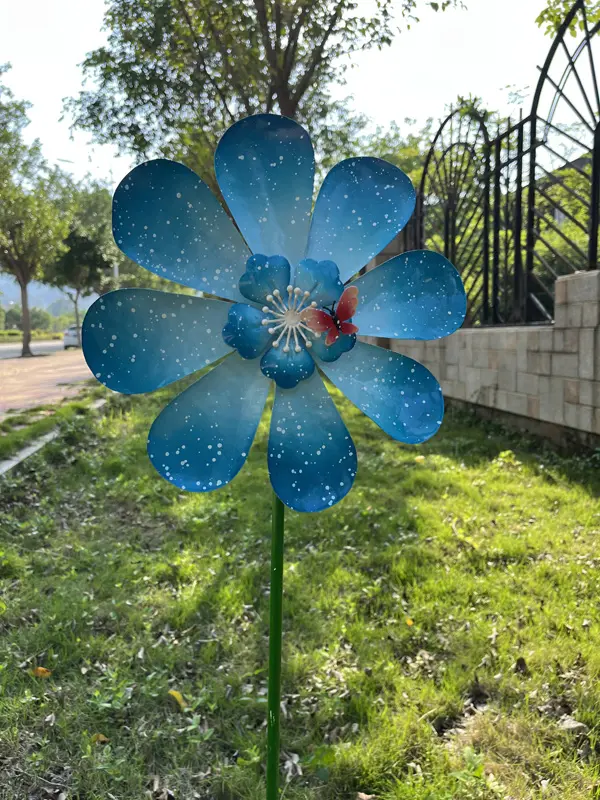 Metal Blue Small Size Wind Spinner Windmill For Garden Decorations