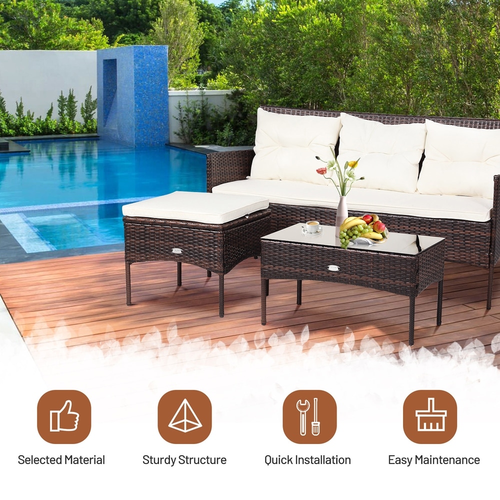 Gymax 3PCS Patio Rattan Sectional Conversation Furniture Set w/ Off   See Details