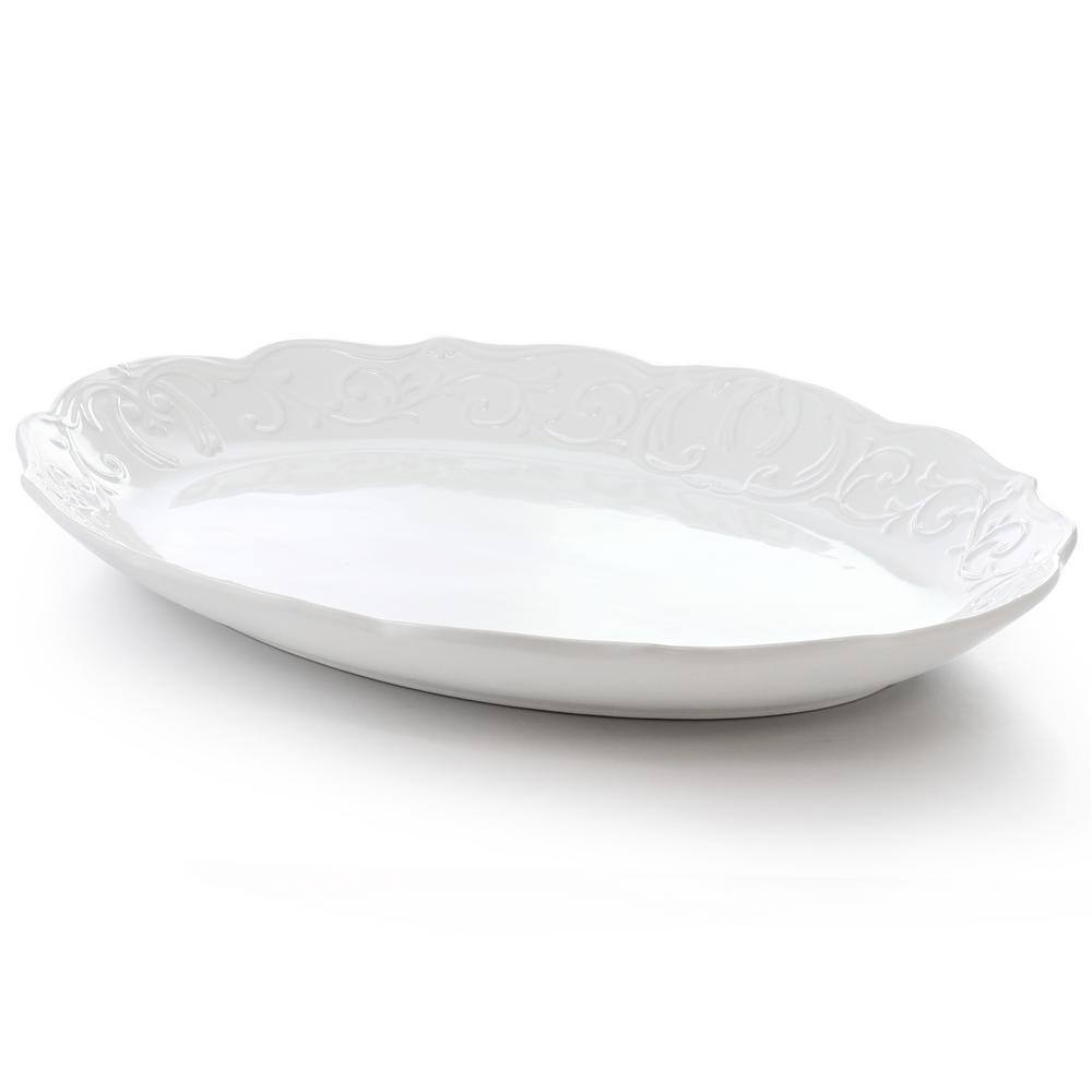 GIBSON HOME Bountiful Joy 18.75 in. x 14 in. White Durastone Stoneware Oval Platter 985120227M