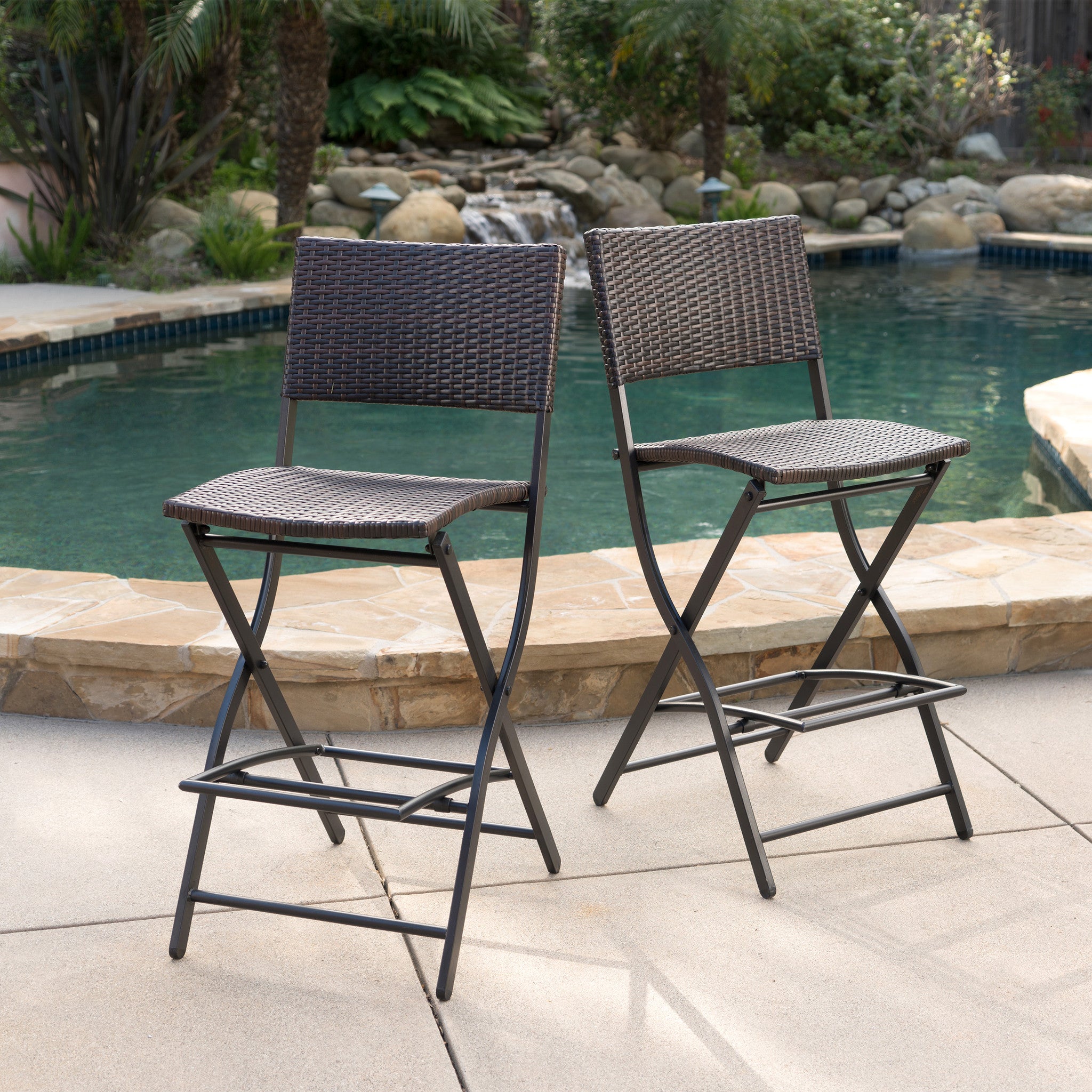 Marinelli Outdoor Multibrown Wicker 28-Inch Barstools (Set of 2)