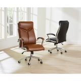 Modern Comfort Verismo Bonded Leather High-Back Executive Chair， Brown/Chrome， BIFMA Certified