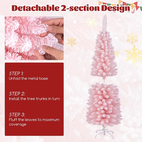 Costway 5/6/7/8 FT Artificial Pink Christmas Tree with