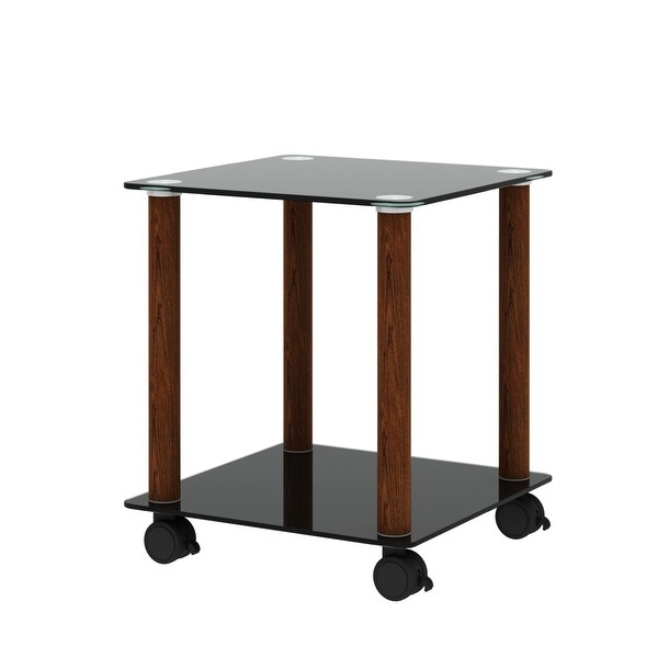 2-Tier Space Side Table with Glass Tabletop and Metal Legs