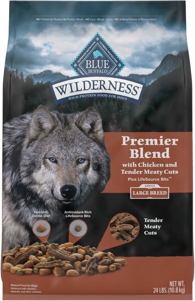 Blue Buffalo Blue Wilderness Premier Blend with Meaty Cuts Chicken Large Breed Adult Dry Dog Food， 24-lb bag