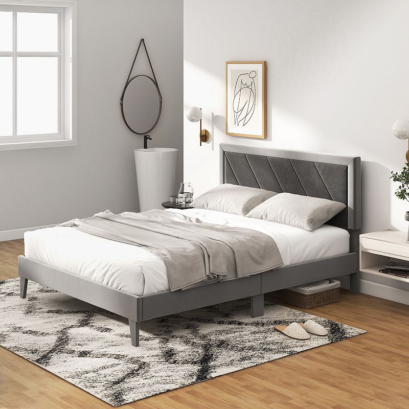 Platform Bed With High Headboard And Wooden Slats