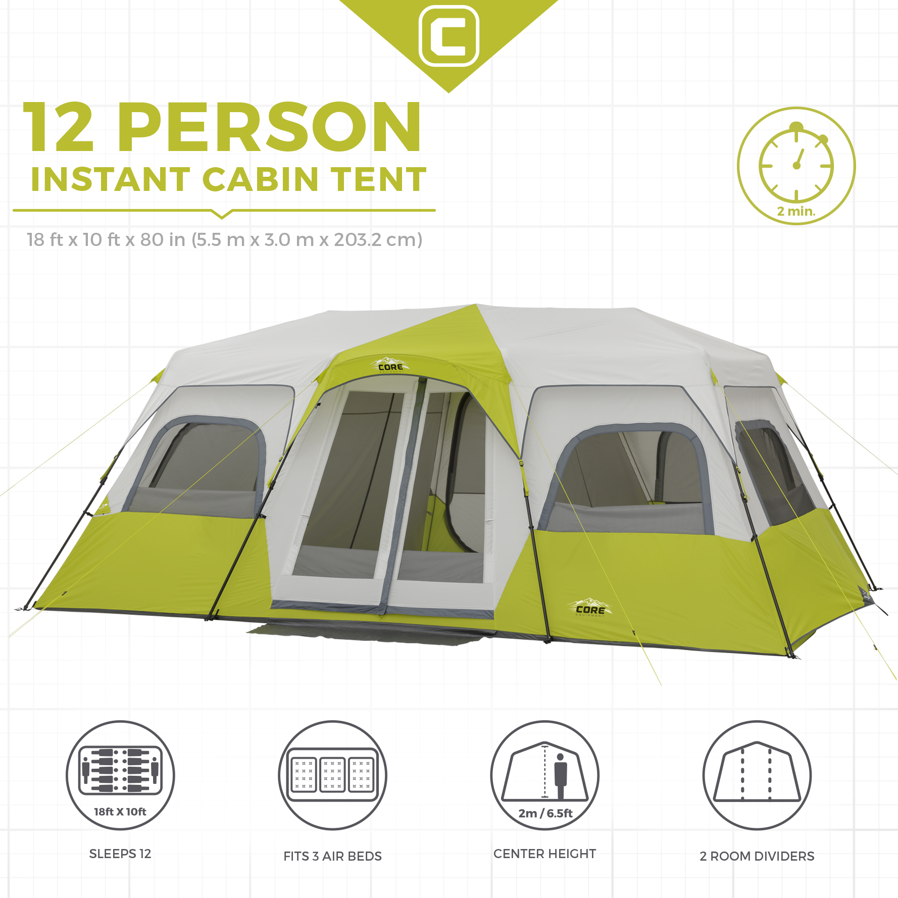 Core Equipment Instant Cabin 12 Person Tent