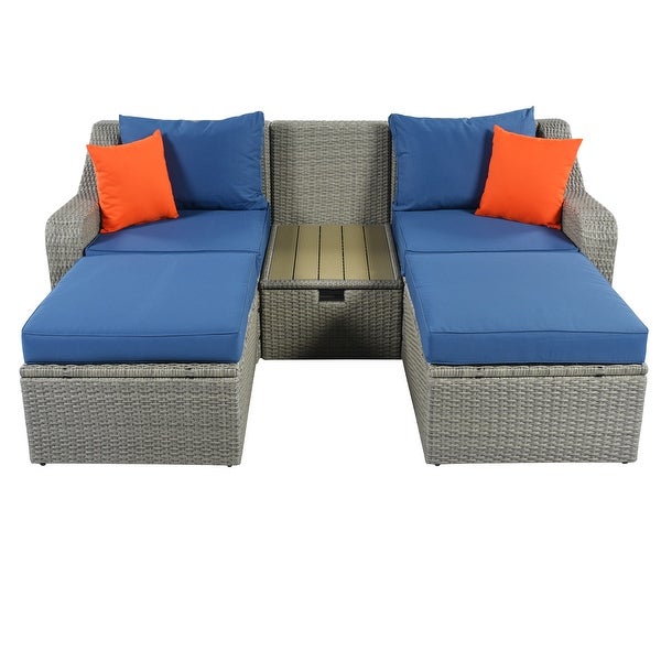 3-Piece All-Weather Wicker Patio Furniture Sofa Set with High-Density Sponge Cushions， Lift Top Coffee Table for Balcony， Garden - Overstock - 37507344