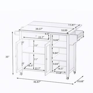 tunuo White Rolling Wood Tabletop 40 in. Kitchen Island with Lockable Wheels SFWF-282S08