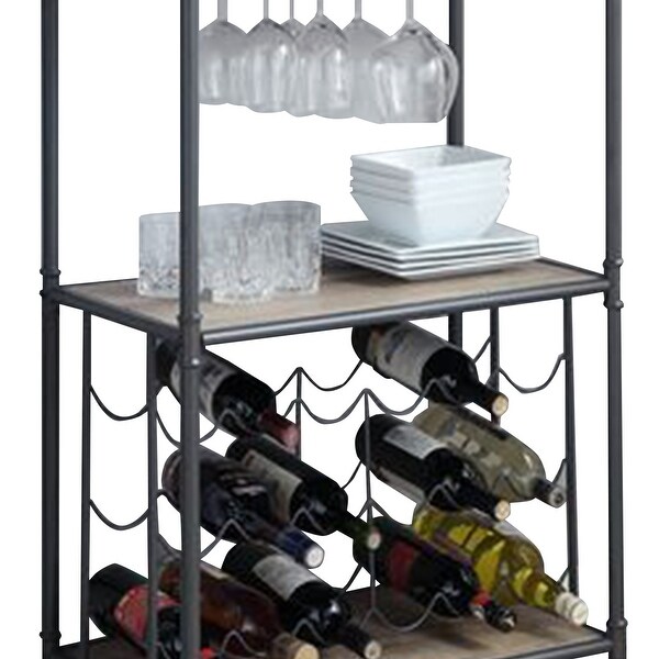 Wine Bottle Rack with 2 Tier Shelves and Metal Frame， Gray