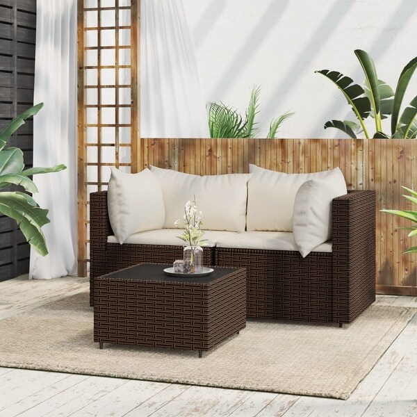 vidaXL Patio Lounge Set with Cushions Brown/Black/Gray Poly Rattan