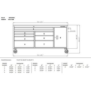 Husky 72 in. W x 18 in. D Heavy Duty 8-Drawer 1-Door Mobile Workbench Tool Chest with Solid Wood Top in Stainless Steel HYLS-7208