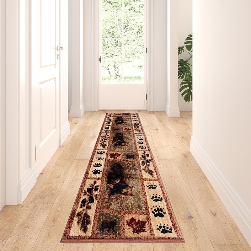 Masada Rugs Masada Rugs Kodiak Collection 2'x7' Cabin/Lodge Area Rug Runner with Bear and Cub Scene