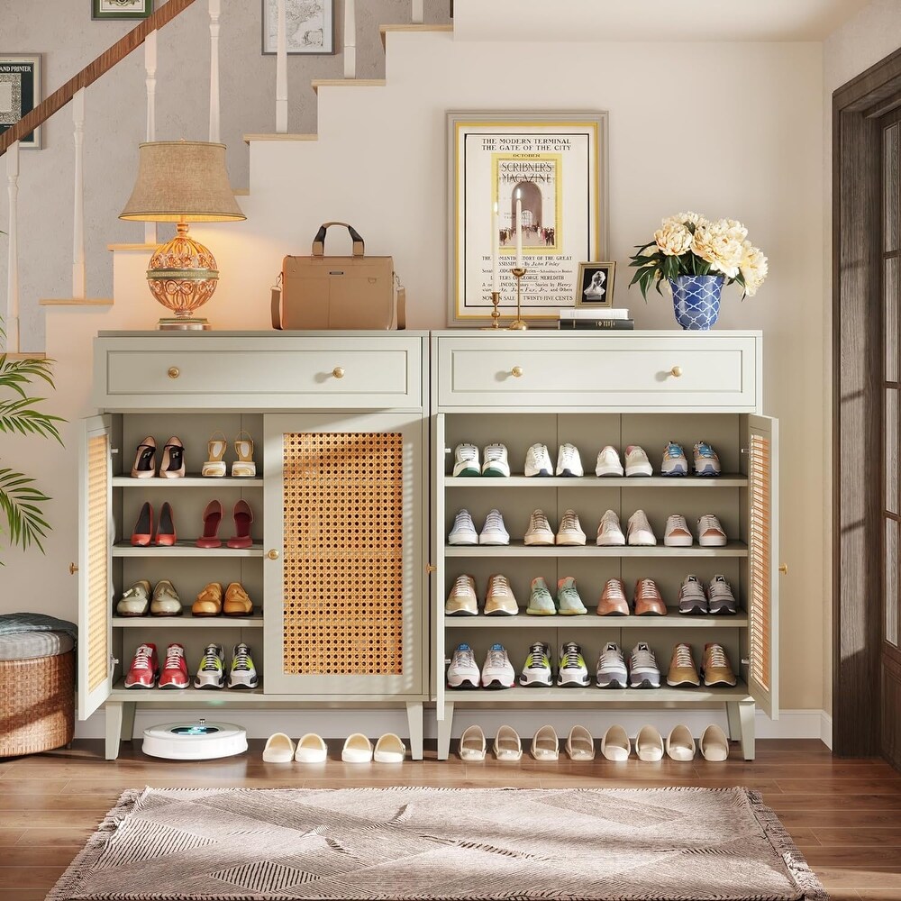 Modern Shoe Cabinet with Doors  Rattan Shoes Storage Cabinet