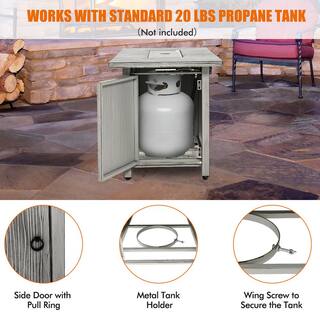 Costway 43 in. Propane Gas Fire Pit Table Wood-like Metal Fire Table with Protective Cover NP10795GR