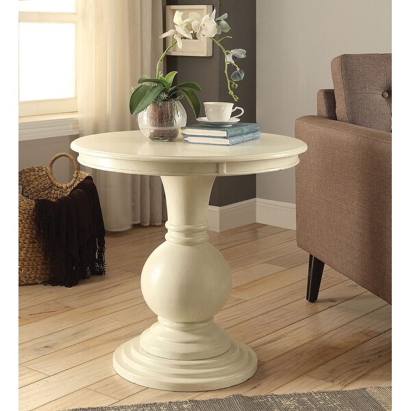 Round Wooden Pedestal Table in Antique White