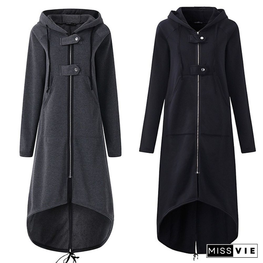 Women's Loose Hooded Sweater Zipper Long Coat Long Sleeve Hoodies Coats Casual Cardigans