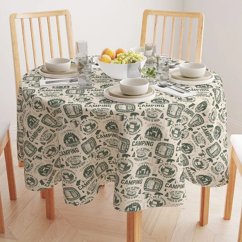 Round Tablecloth， 100% Polyester， 90 Round， Camping Adventure