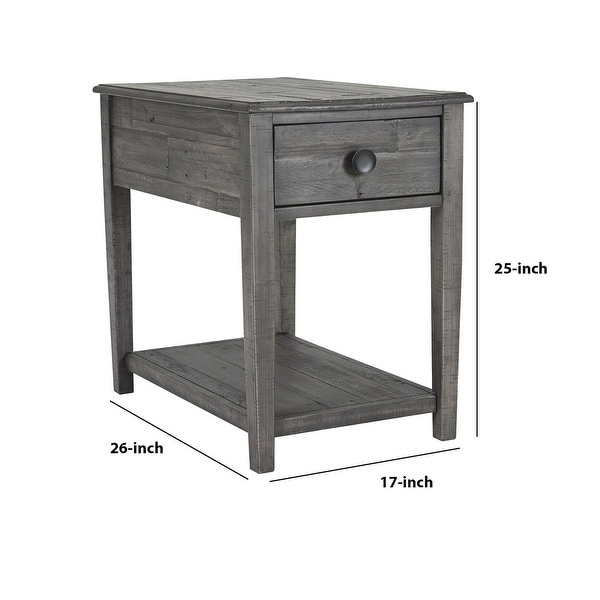 Farmhouse Style Wooden End Table with 1 Drawer and Open Bottom Shelf， Gray - 25 H x 17 W x 26 L Inches