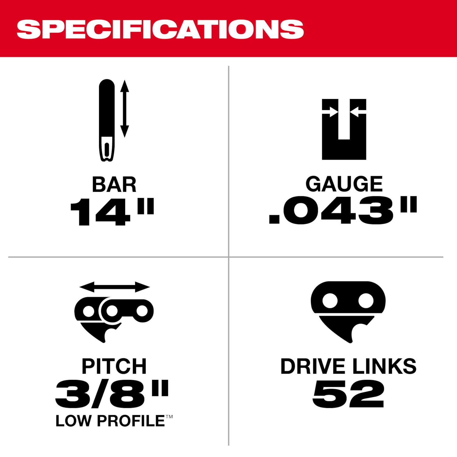 MW M18 49-16-2756 14 in. 52 links Chainsaw Bar