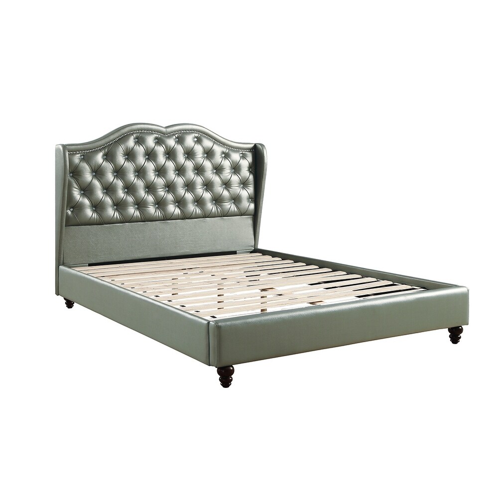 Faux Leather Upholstered Bed With Button Tufted Design