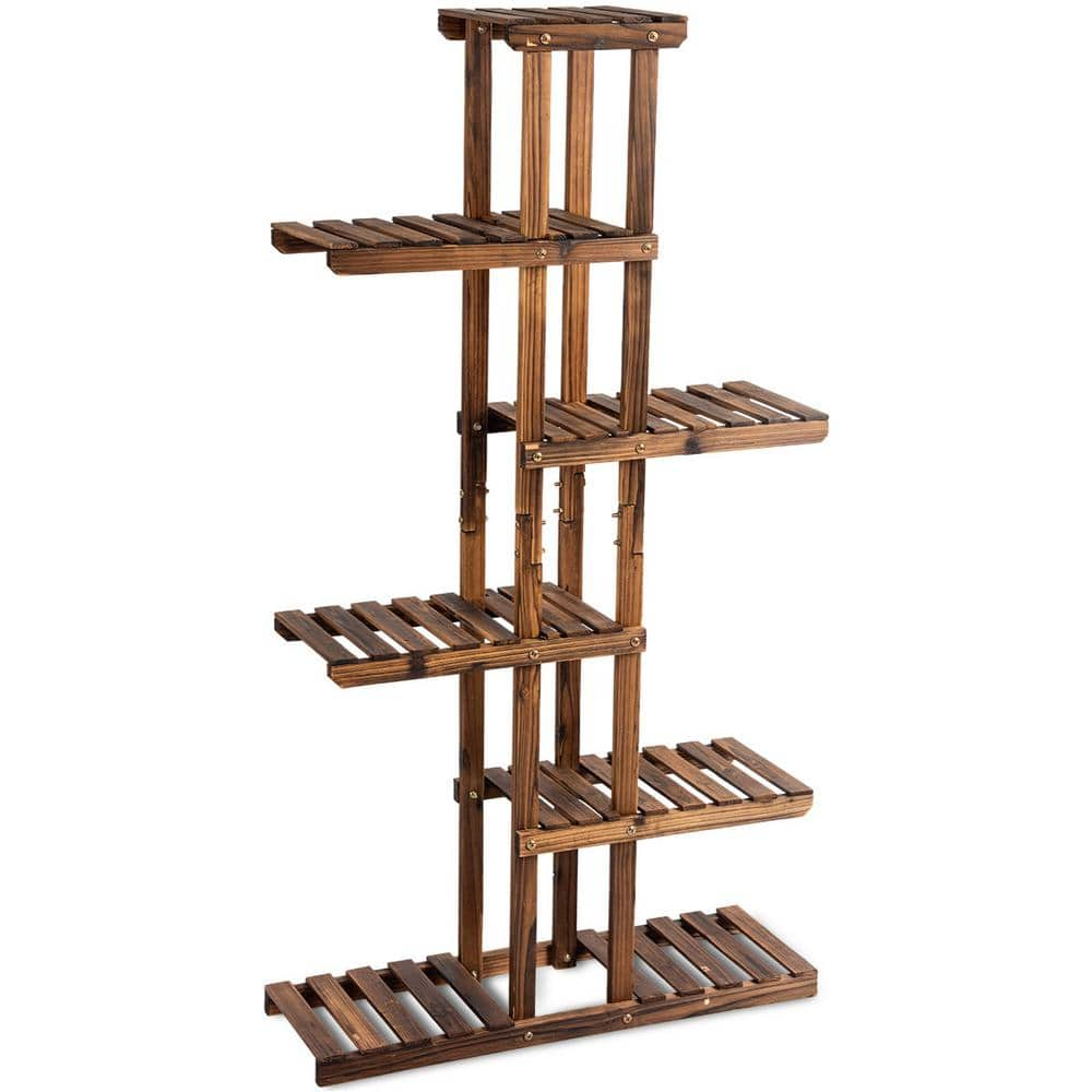 Costway 6-Tier Brown Wood Outdoor Plant Stand Display Shelf Storage Rack GT3272