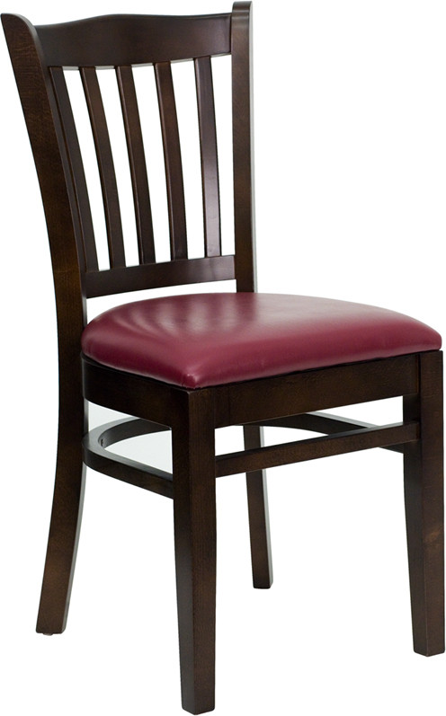 HERCULES Vertical Slat Back Walnut Wood Restaurant Chair   Burgundy Vinyl Seat   Transitional   Dining Chairs   by Global Discount Store LLC  Houzz