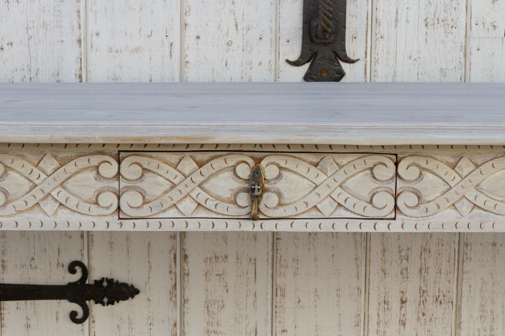 Bleached Wood Carved Tavern Console Table   French Country   Console Tables   by De cor  Houzz