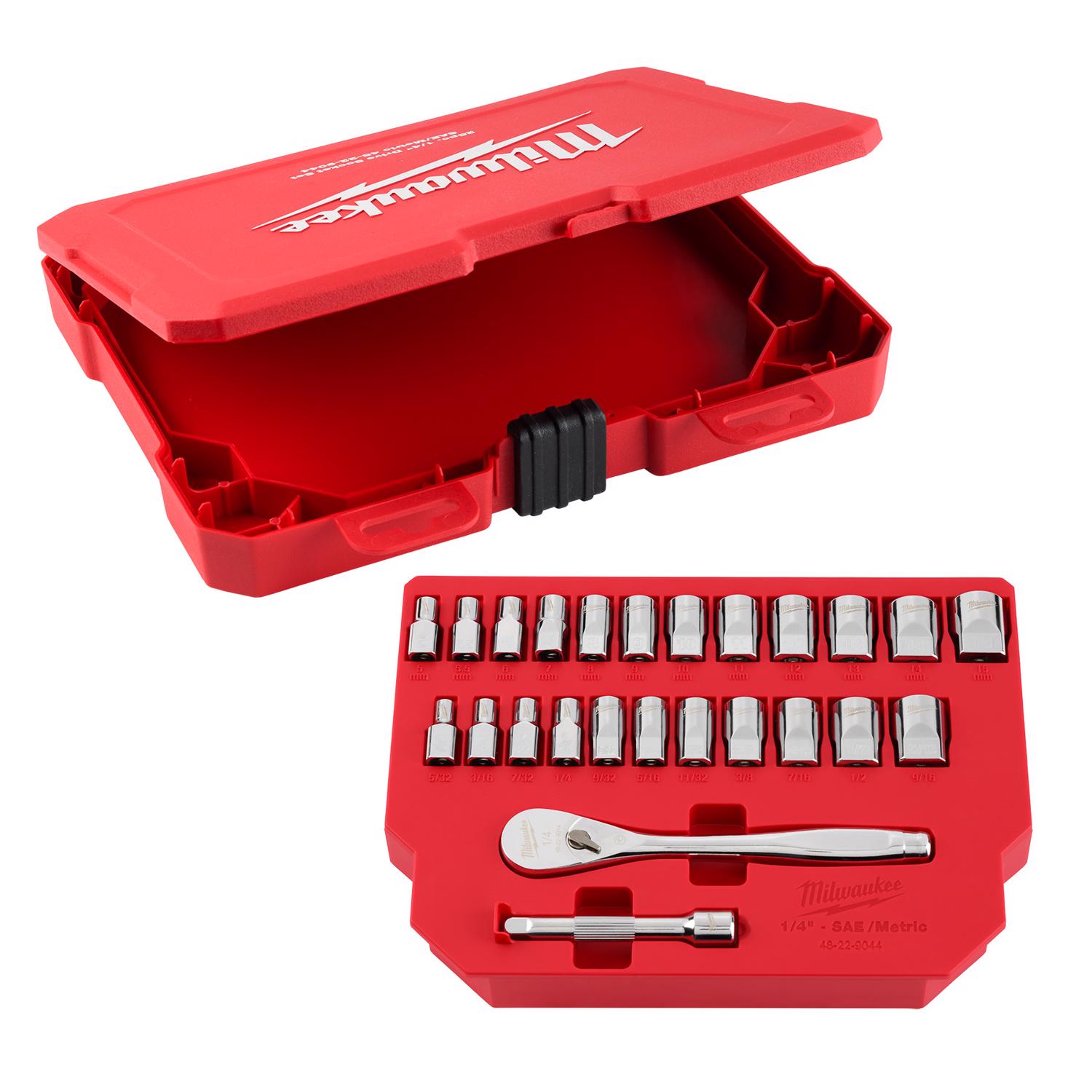 MW 1/4 in. drive Metric and SAE Ratchet and Socket Set 90 teeth