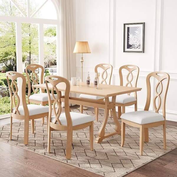 Trestle Dining Table Set with Upholstered Dining Chairs，Smooth Backs