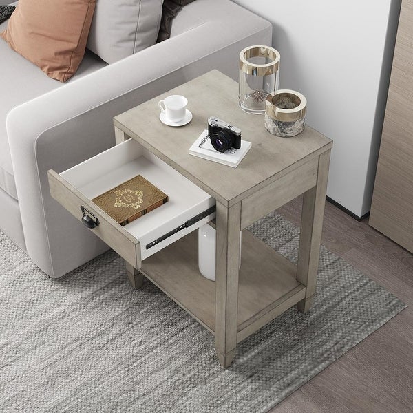 American Solid Wood Square Side Table with Drawer