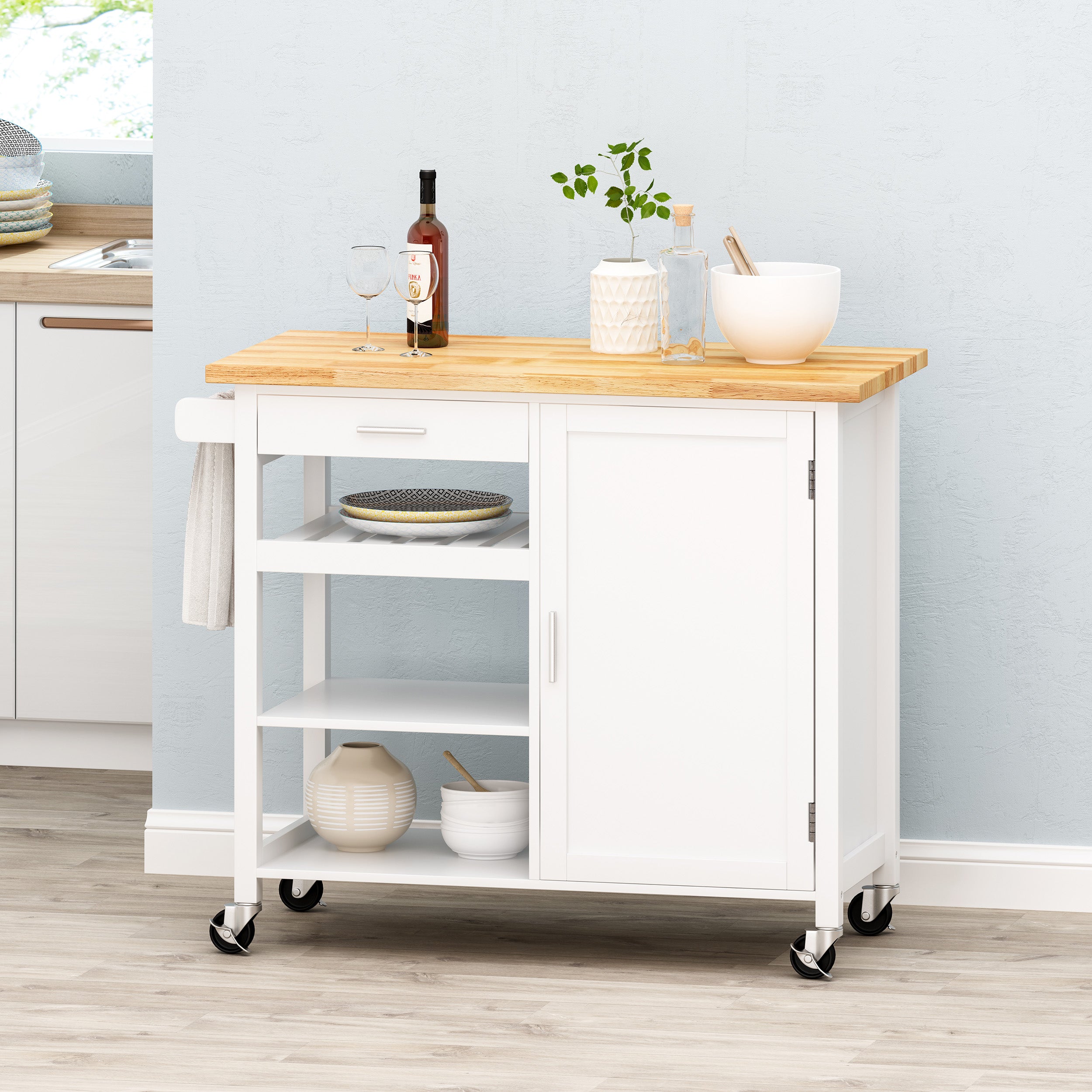 Carmelina Contemporary Kitchen Cart with Wheels