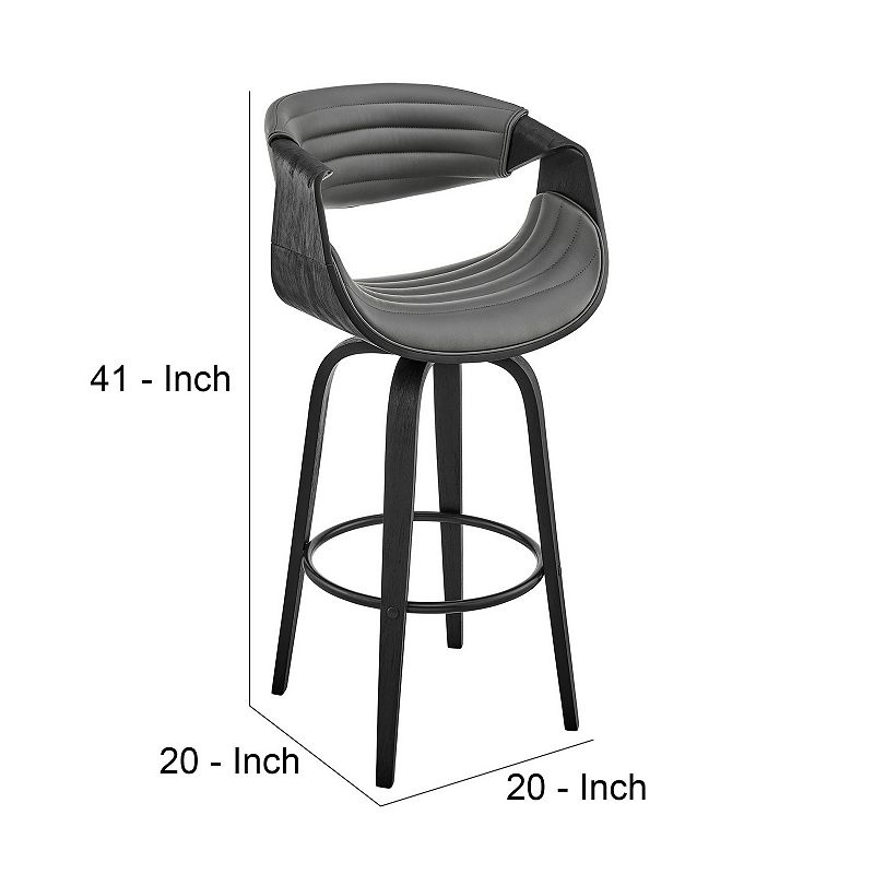 Swivel Bar Stool with Leatherette Bucket Seat， Gray and Black