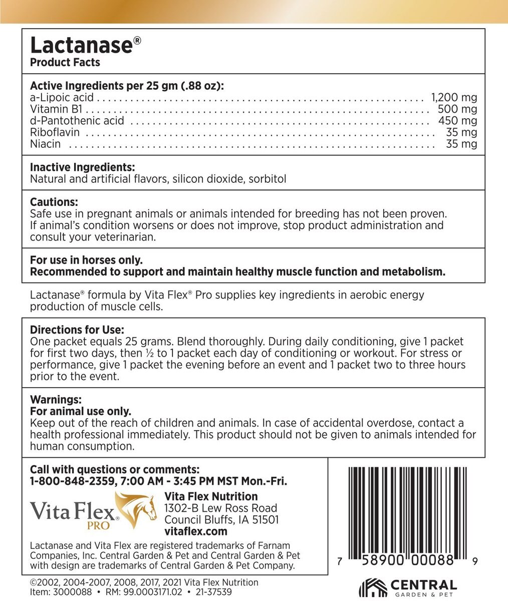 Vita Flex Pro Lactanase Muscle and Metabolism Powder Horse Supplement， 25-gm packet