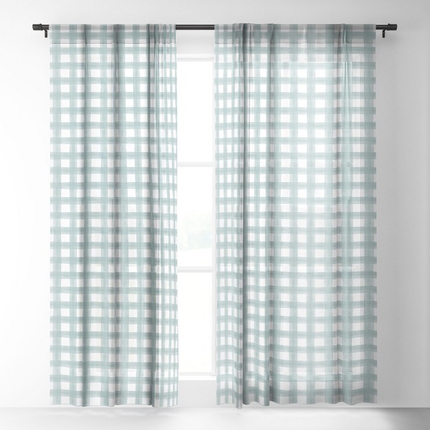 Little Arrow Design Co Watercolor Plaid Dusty Blue Single Panel Sheer Window Curtain Deny Designs