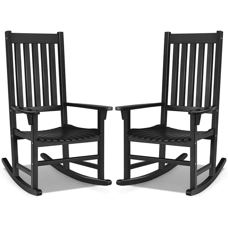 2 Pcs Acacia Wood Rocking Chairs High Back Outdoor Rocker for Porch Patio Lawn