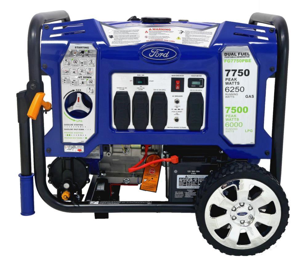 Ford 11，050/9，000-Watt Dual Fuel Gasoline/Propane Powered Electric/Recoil Start Portable Generator with 457 CC Ducar Engine ;