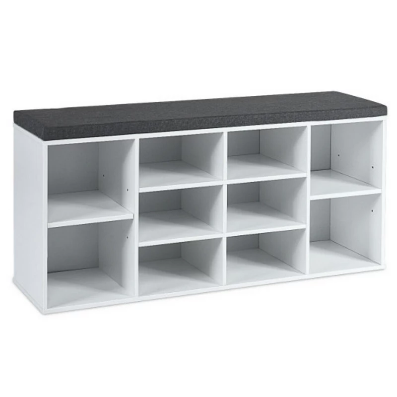 10-Cube Organizer Shoe Storage Bench with Cushion for Entryway