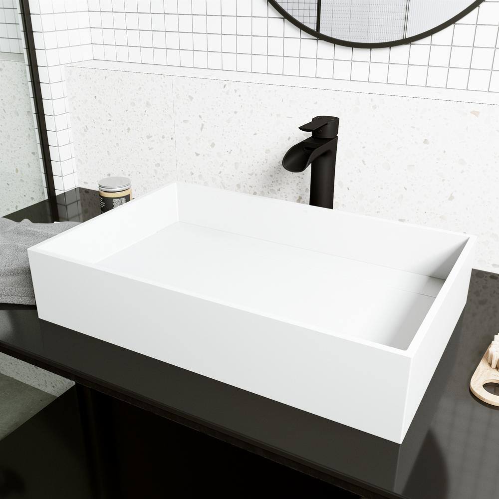 VIGO Montauk Modern White Matte Stone 23 in. L x 15 in. W x 5 in. H Rectangular Vessel Bathroom Sink VG04026