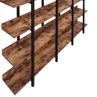 Polibi 70.87 in. H Brown Vintage Industrial Style 5-Shelf Bookcase with Metal Frame and MDF Board RS-708SSB-BN