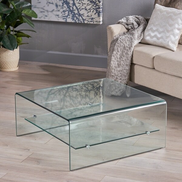 Ramona Square Glass Coffee Table with Shelf by Christopher Knight Home