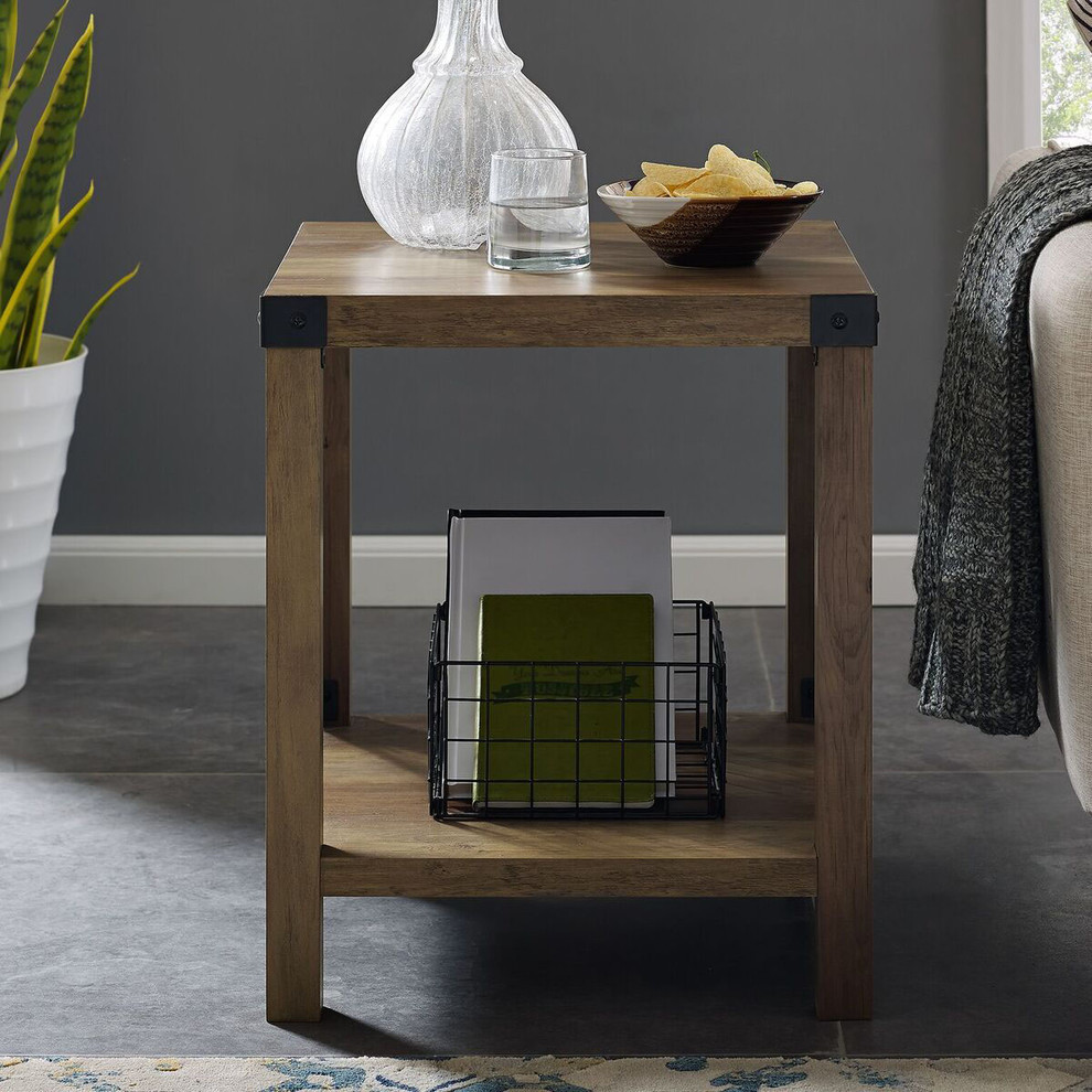 Walker Edison AF18MXSTRO Rustic Wood Side Table  Reclaimed Barnwood   Industrial   Side Tables And End Tables   by Shop Chimney  Houzz