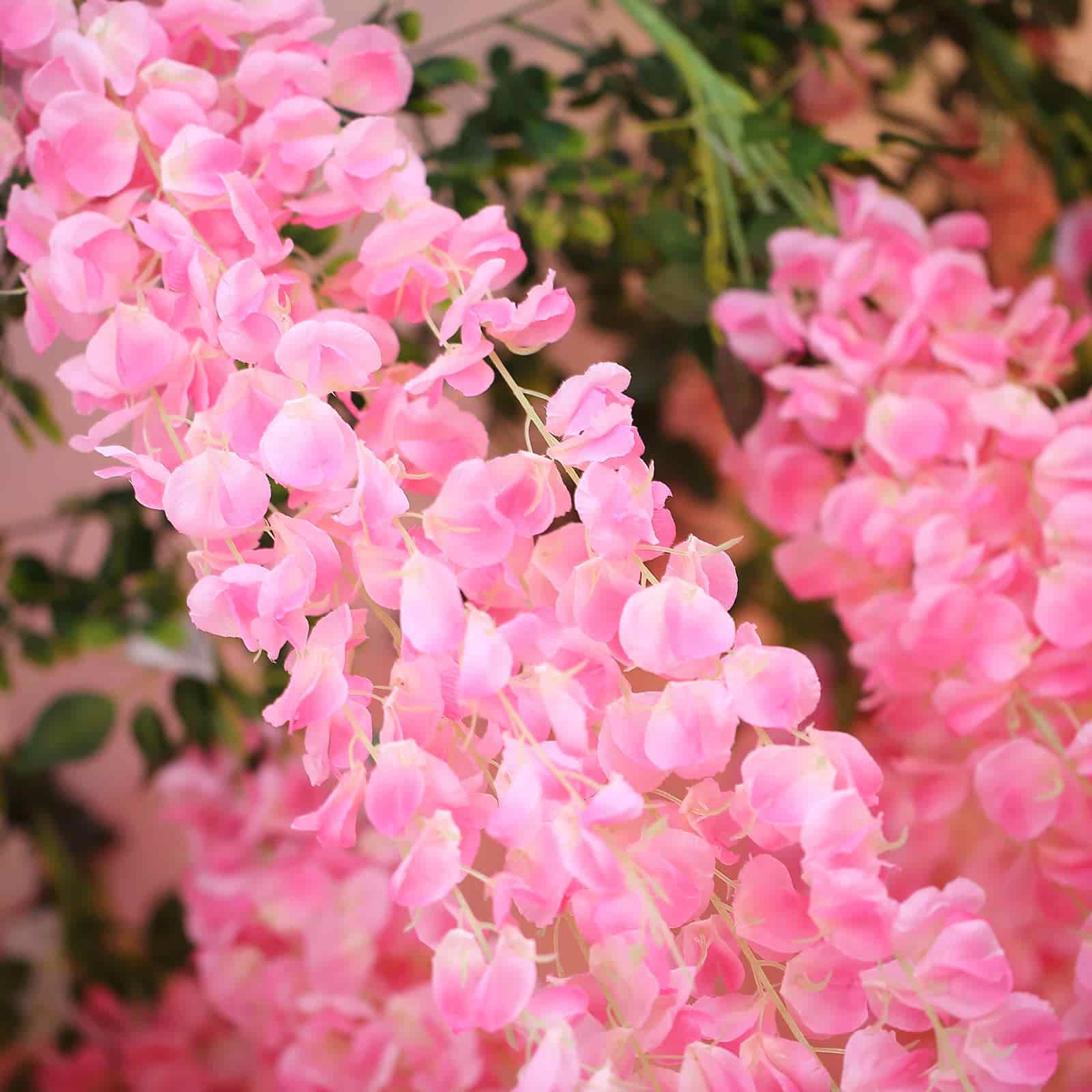 Pink Artificial Silk Hanging Wisteria Flower Garland Vines - Elaborated 5 Full Strands in 1 Bush 42