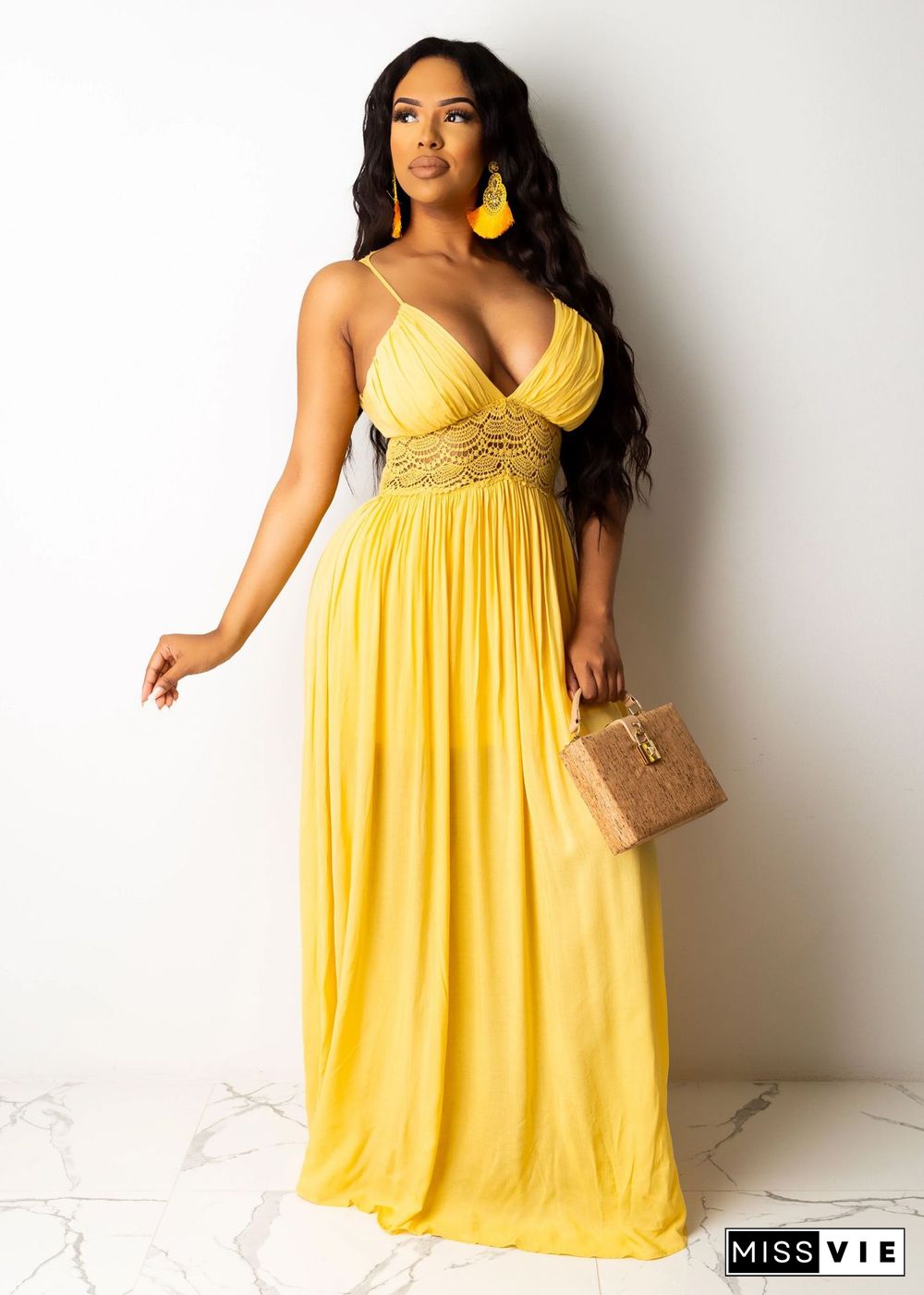 Sexy Low Cut Straps Sleeveless Floor-length Maxi Dress