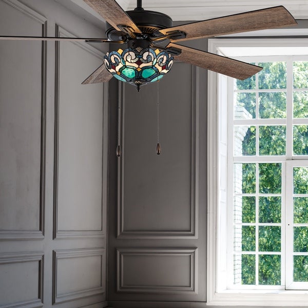 Astrid River of Goods Multicolored Oil-Rubbed Bronze and Stained Glass 3-Light 52-Inch Ceiling Fan - 52